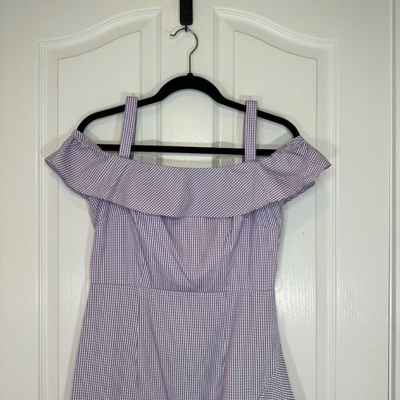 Donna Morgan for Anthropologie Lavender Gingham Flutter Dress 4 - Picture 9 of 13